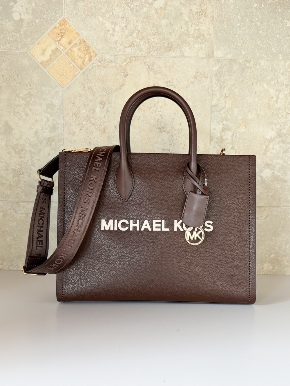 Michael Kors Mirella MD Satchel Tote Shoukder Bag Dark Cholocate